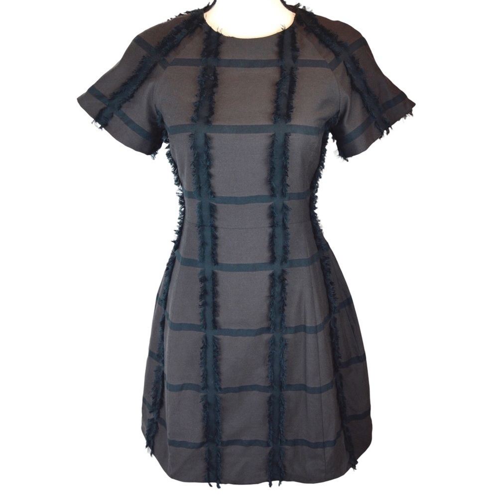 RALLIER Gabriella Mahogany‎ Dress, Windowpane Fringe Design, Size 0